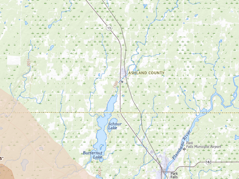 Radar-estimated hail-size map of the storm over Butternut, WI on Jul 17, 2026