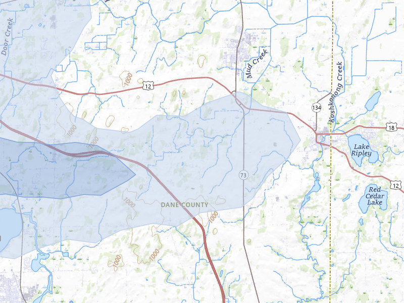 NEXRAD radar-signature map of the hail over Cambridge, WI