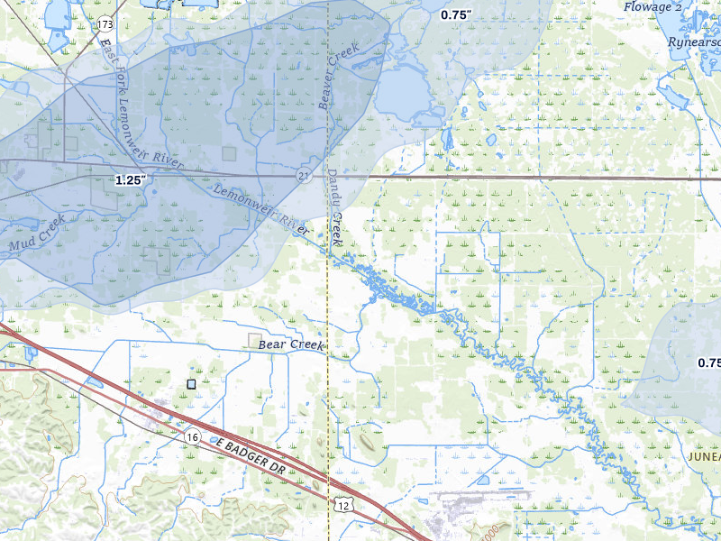NEXRAD radar-signature map of the hail storm over Camp Douglas, WI on Jun 30, 2026