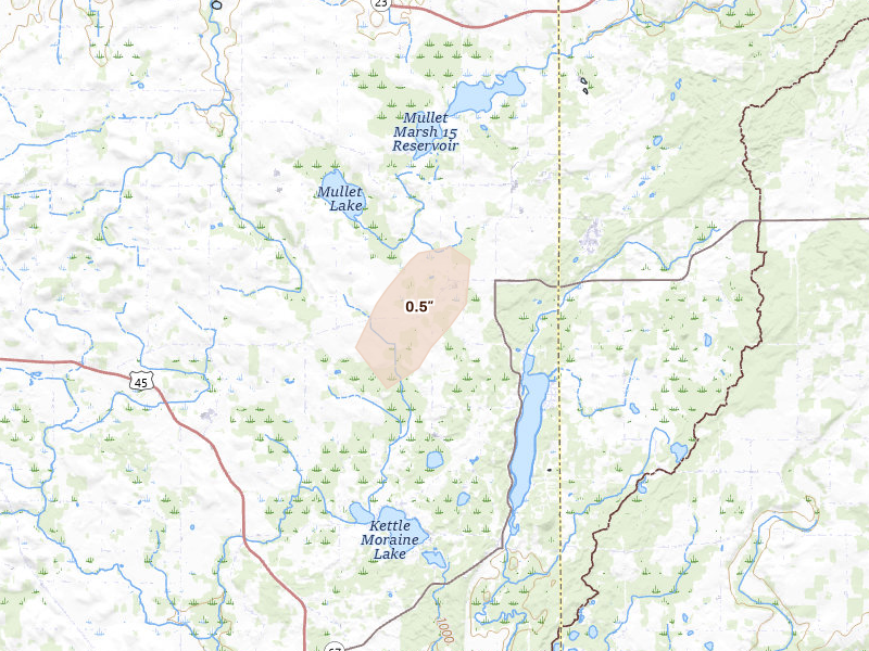 Radar-estimated hail-size map of the storm over Campbellsport, WI on Jun 10, 2026