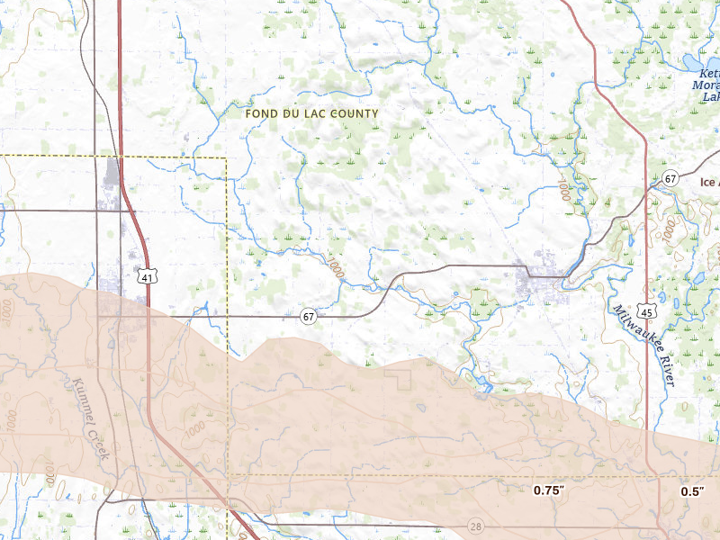 Radar-estimated hail-size map of the storm over Campbellsport, WI on Sep 1, 2026