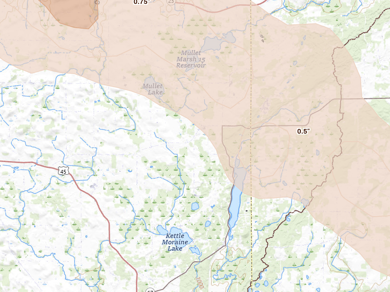 Radar-estimated hail-size map of the storm over Campbellsport, WI