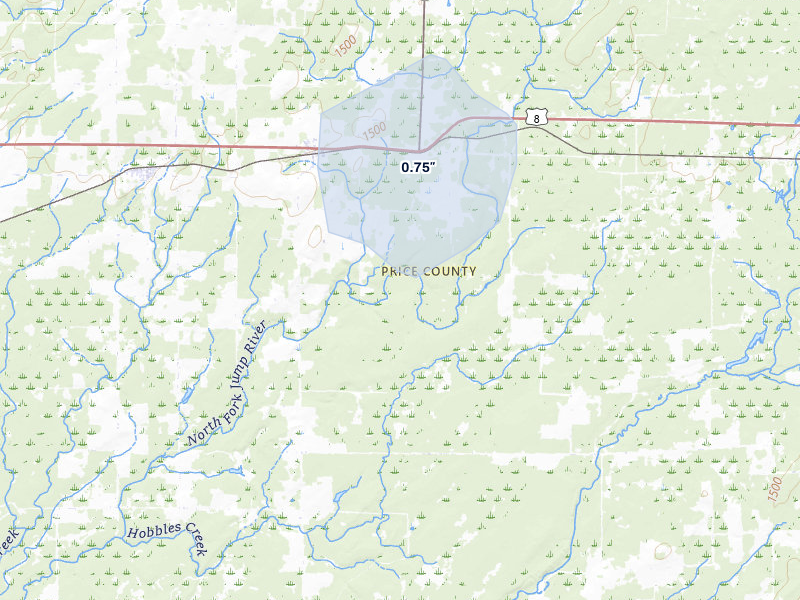 NEXRAD radar-signature map of the hail storm over Catawba, WI on May 17, 2026