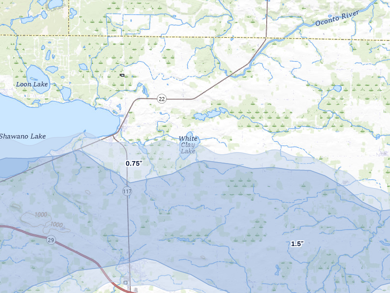 NEXRAD radar-signature map of the hail over Cecil, WI
