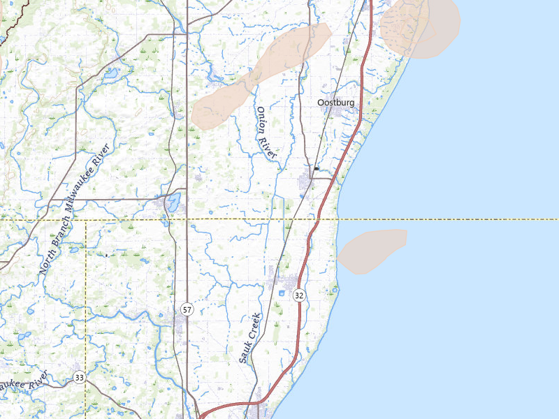 Radar-estimated hail-size map of the storm over Cedar Grove, WI on Jun 16, 2026