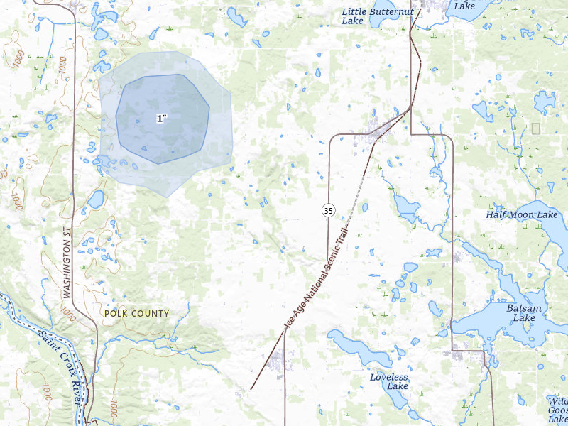 NEXRAD radar-signature map of the hail storm over Centuria, WI on Jul 3, 2026