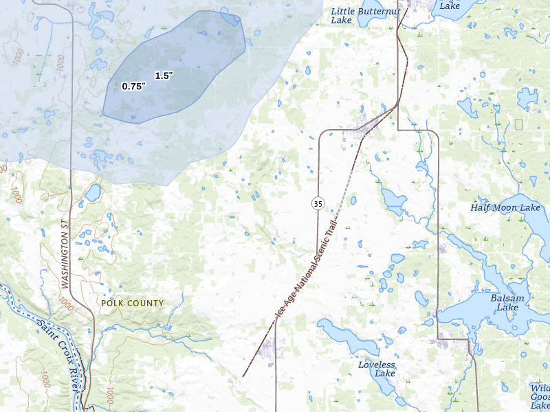 NEXRAD radar-signature map of the hail over Centuria, WI