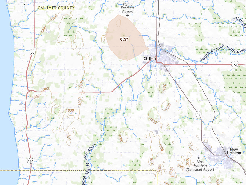 Radar-estimated hail-size map of the storm over Chilton, WI on Mar 31, 2026