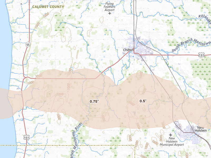 Radar-estimated hail-size map of the storm over Chilton, WI