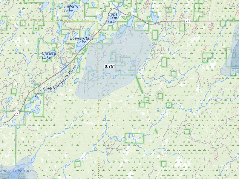 NEXRAD radar-signature map of the hail over Clam Lake, WI