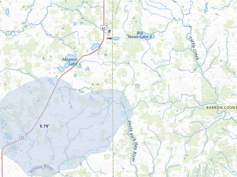 NEXRAD radar-signature map of the hail storm over Clayton, WI on Apr 11, 2026
