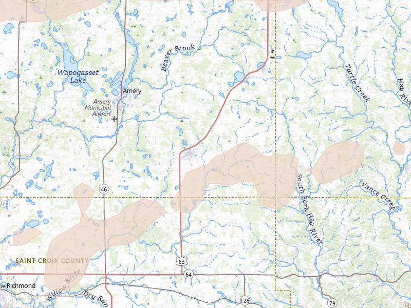 Radar-estimated hail-size map of the storm over Clear Lake, WI on Jun 10, 2026