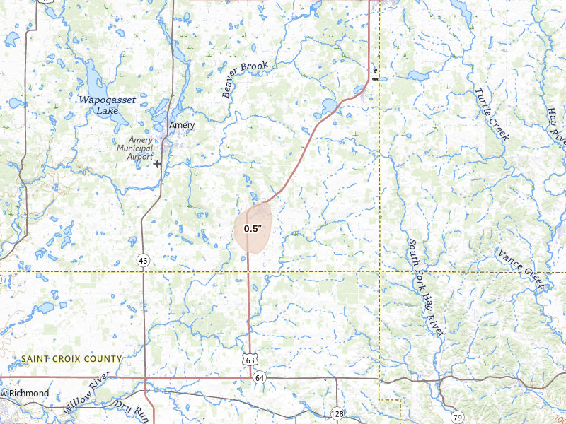 Radar-estimated hail-size map of the storm over Clear Lake, WI