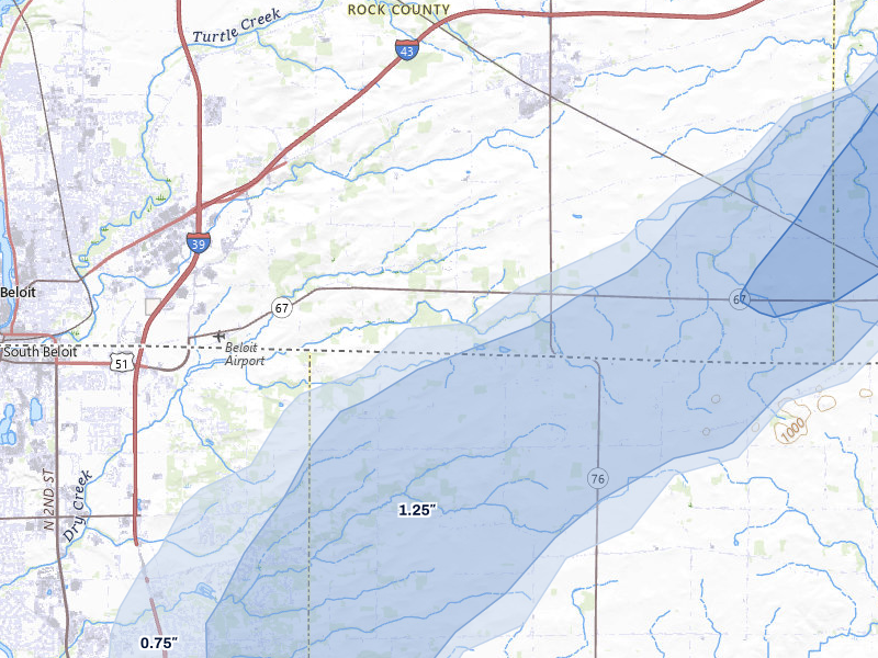 NEXRAD radar-signature map of the hail over Clinton, WI