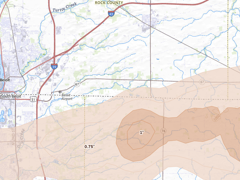 Radar-estimated hail-size map of the storm over Clinton, WI