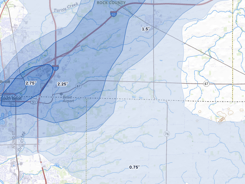 NEXRAD radar-signature map of the hail over Clinton, WI