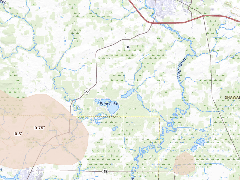 Radar-estimated hail-size map of the storm over Clintonville, WI on Mar 30, 2026