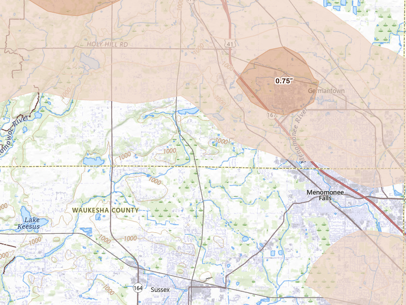 Radar-estimated hail-size map of the storm over Colgate, WI