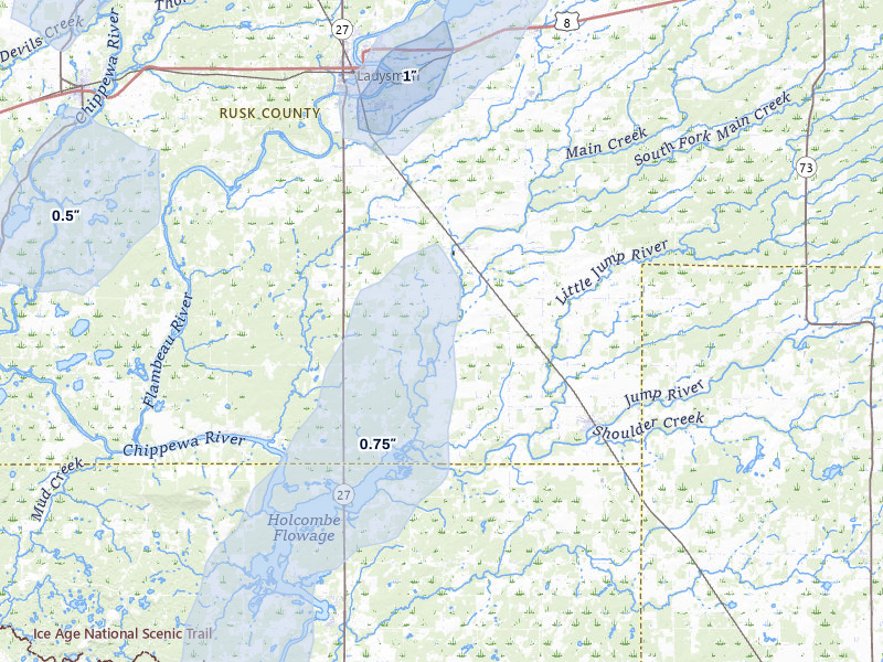 NEXRAD radar-signature map of the hail over Conrath, WI