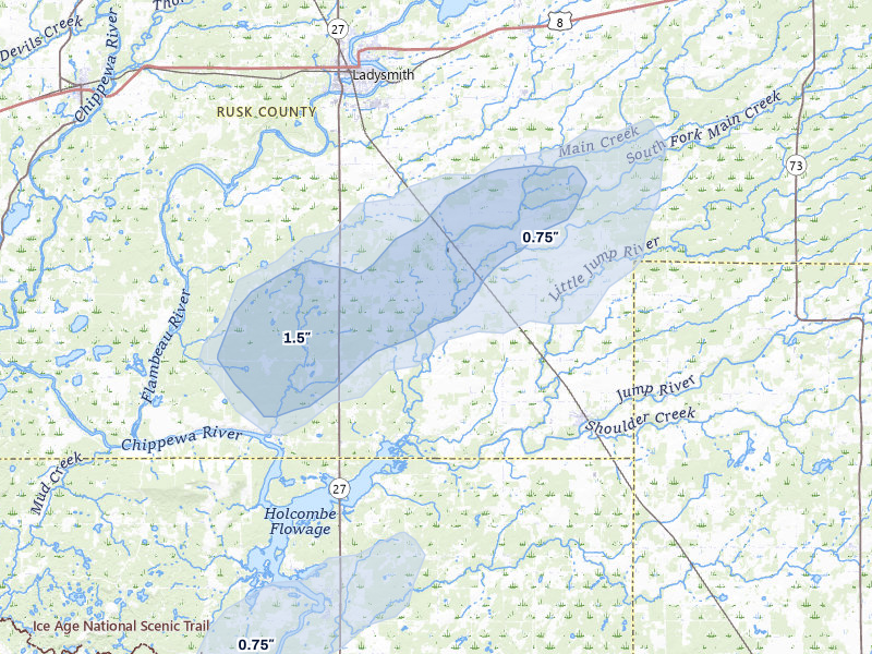 NEXRAD radar-signature map of the hail over Conrath, WI