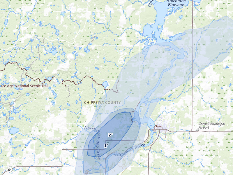 NEXRAD radar-signature map of the hail storm over Cornell, WI on Jun 5, 2026