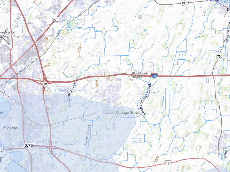 NEXRAD radar-signature map of the hail over Cottage Grove, WI