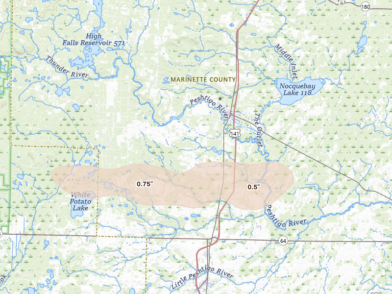 Radar-estimated hail-size map of the storm over Crivitz, WI