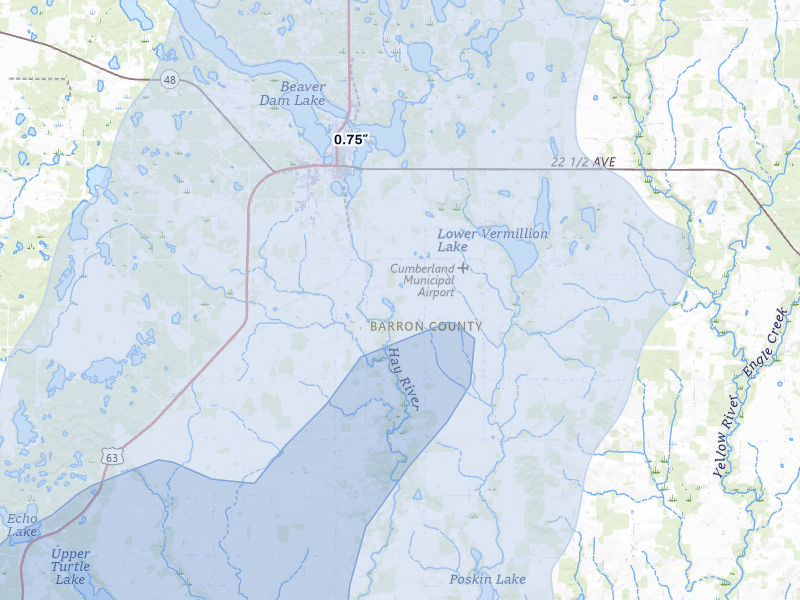 NEXRAD radar-signature map of the hail over Cumberland, WI