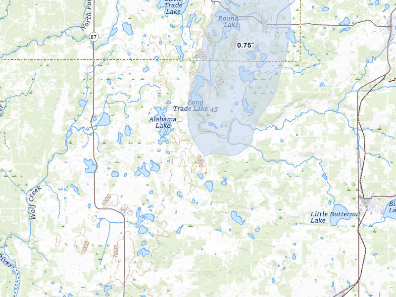 NEXRAD radar-signature map of the hail over Cushing, WI