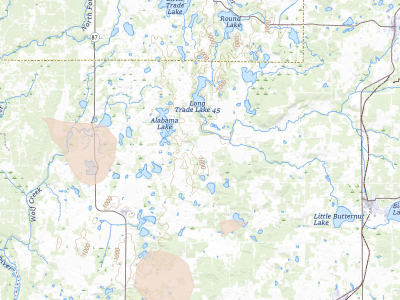 Radar-estimated hail-size map of the storm over Cushing, WI on Jul 4, 2026
