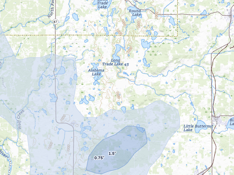 NEXRAD radar-signature map of the hail over Cushing, WI