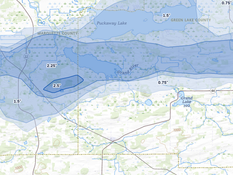 NEXRAD radar-signature map of the hail over Dalton, WI