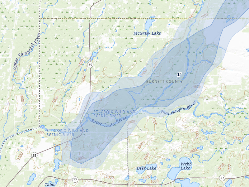 NEXRAD radar-signature map of the hail over Danbury, WI