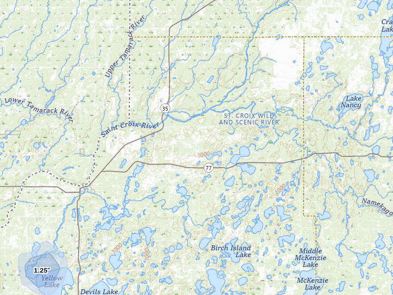 NEXRAD radar-signature map of the hail storm over Danbury, WI on May 26, 2026