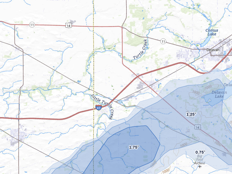 NEXRAD radar-signature map of the hail storm over Darien, WI on Mar 31, 2026