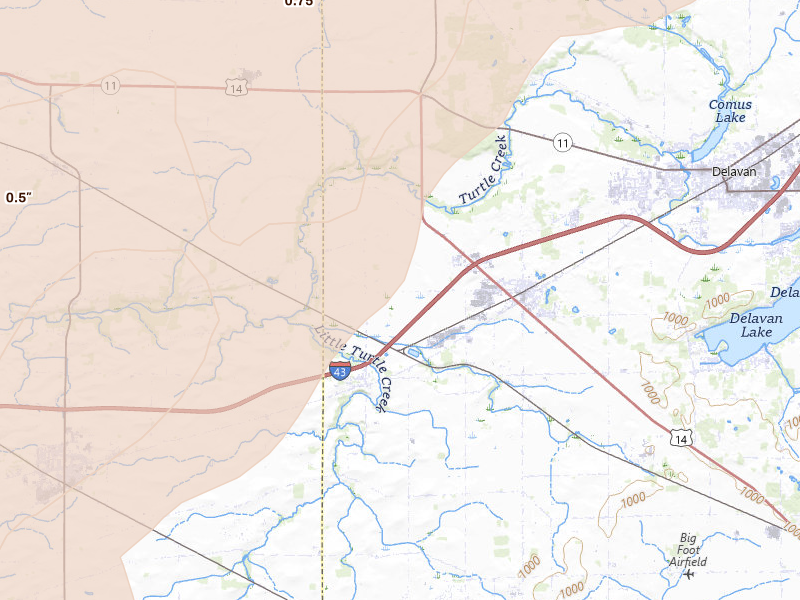 Radar-estimated hail-size map of the storm over Darien, WI on Apr 17, 2026