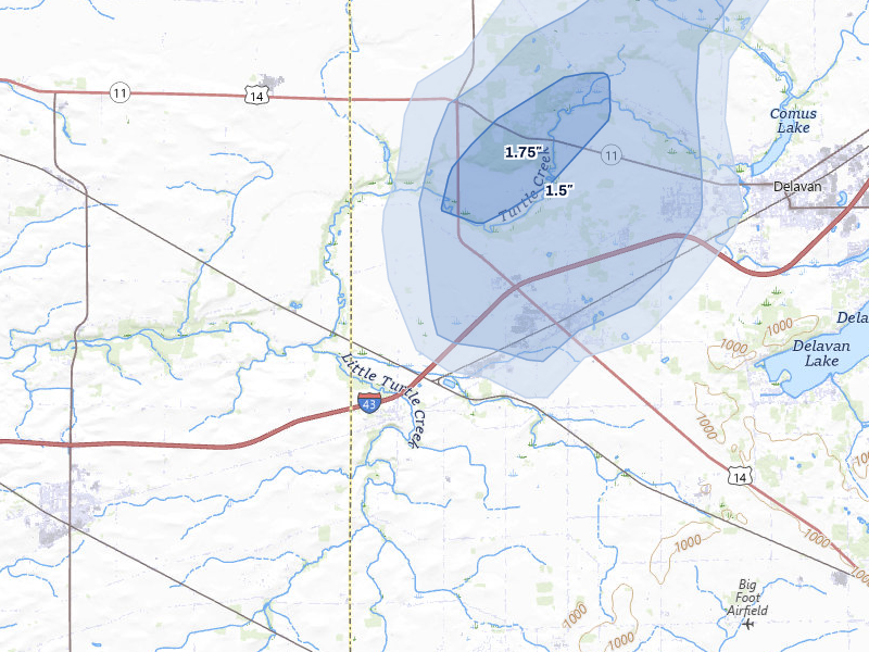 NEXRAD radar-signature map of the hail storm over Darien, WI on May 17, 2026
