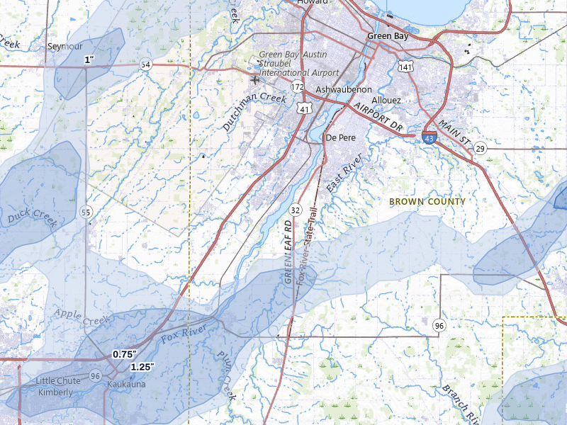 NEXRAD radar-signature map of the hail storm over De Pere, WI on Jul 1, 2026