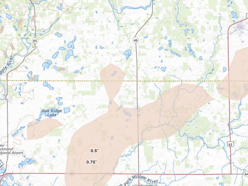 Radar-estimated hail-size map of the storm over Deer Park, WI