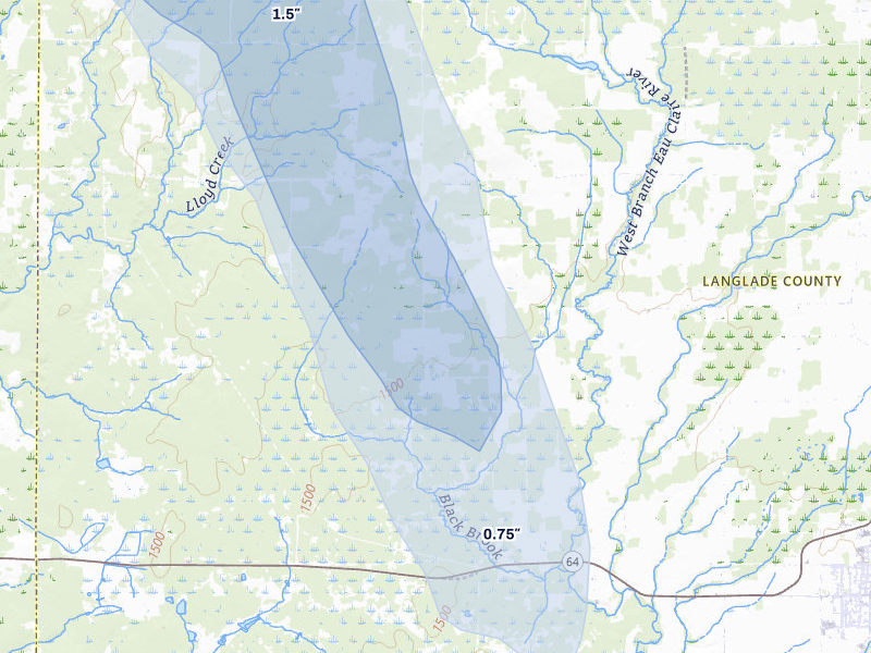 NEXRAD radar-signature map of the hail storm over Deerbrook, WI on May 27, 2026