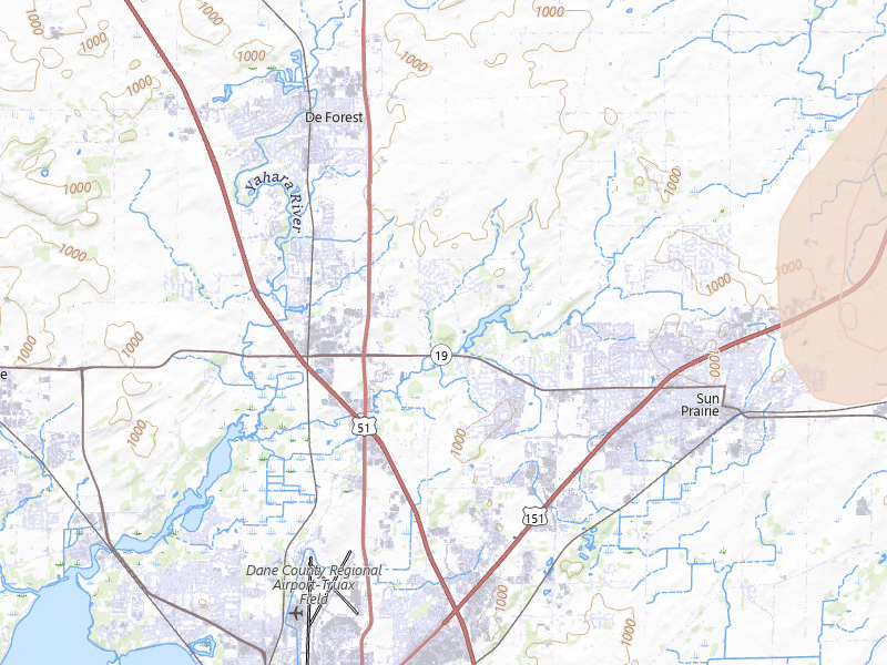 Radar-estimated hail-size map of the storm over Deforest, WI on Jul 2, 2026