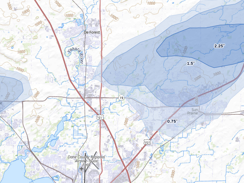 NEXRAD radar-signature map of the hail over Deforest, WI