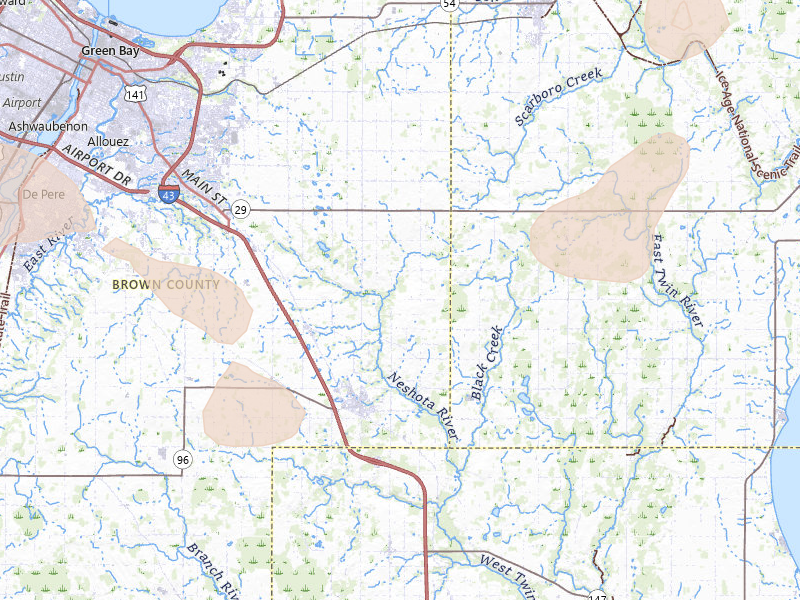 Radar-estimated hail-size map of the storm over Denmark, WI on Jun 16, 2026