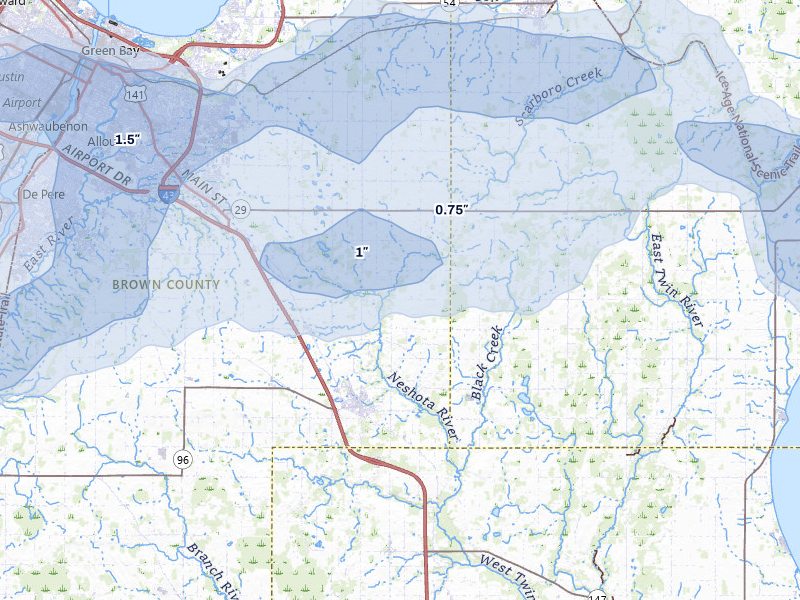 NEXRAD radar-signature map of the hail storm over Denmark, WI on Jun 30, 2026