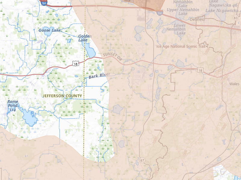 Radar-estimated hail-size map of the storm over Dousman, WI on Jul 27, 2026