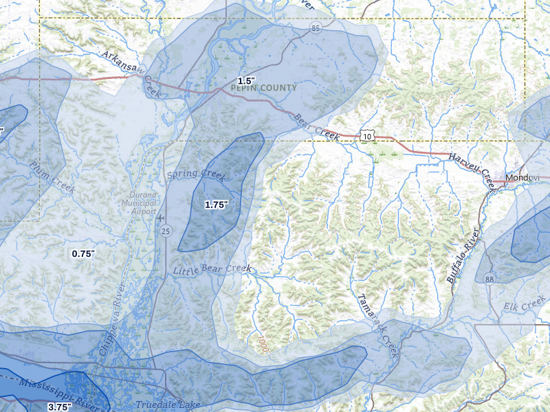 NEXRAD radar-signature map of the hail over Durand, WI