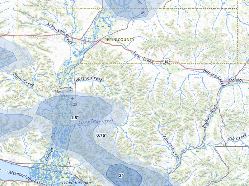 NEXRAD radar-signature map of the hail storm over Durand, WI on Jun 5, 2026