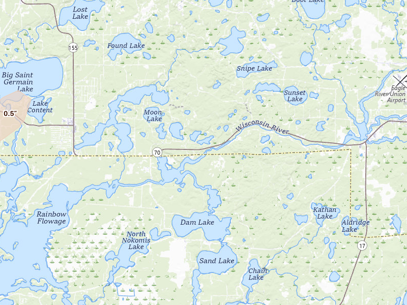 Radar-estimated hail-size map of the storm over Eagle River, WI on Apr 17, 2026