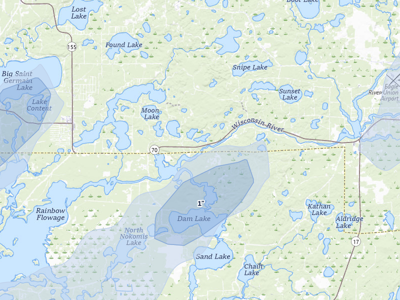 NEXRAD radar-signature map of the hail over Eagle River, WI
