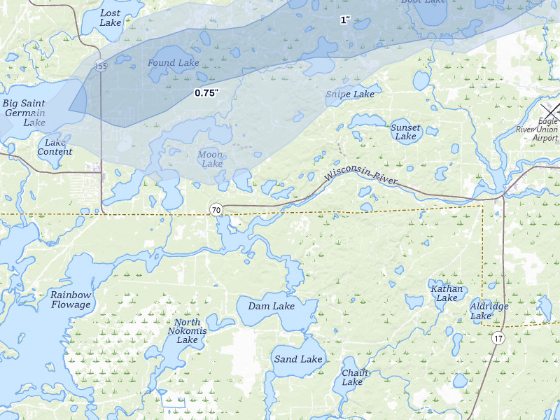 NEXRAD radar-signature map of the hail storm over Eagle River, WI on May 15, 2026